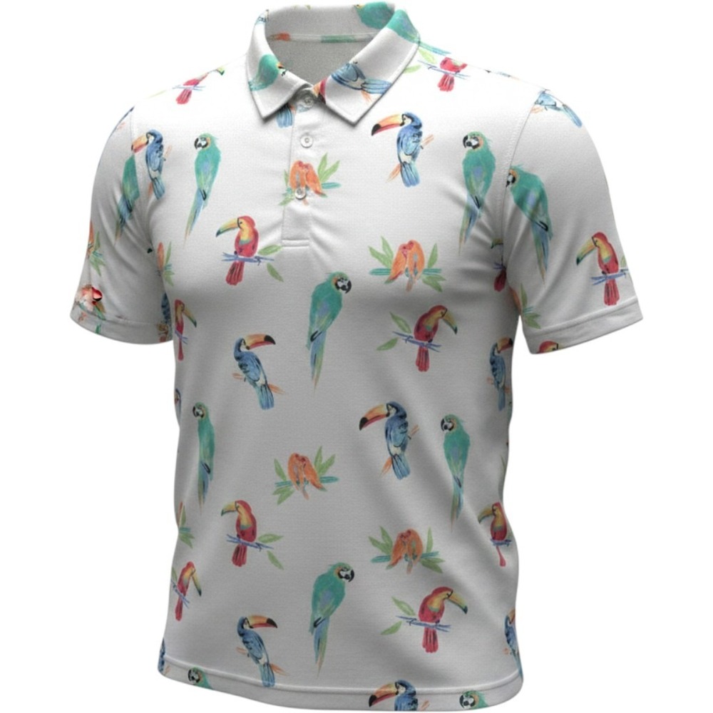 Chubbies Mens XL Performance Polo Shirt Tropical Parrot Toucan Bird Print